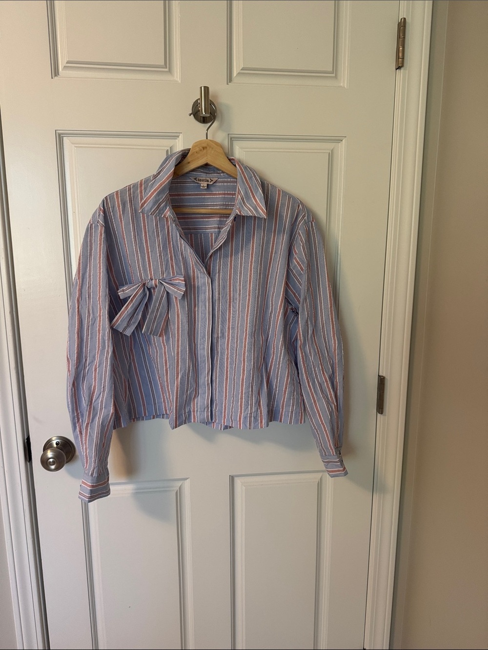 Nanette Lepore Blue and Red Striped Button-Front Blouse